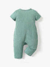 Rabbit Print/Solid Ribbed V Neck Short-sleeve Jumpsuit